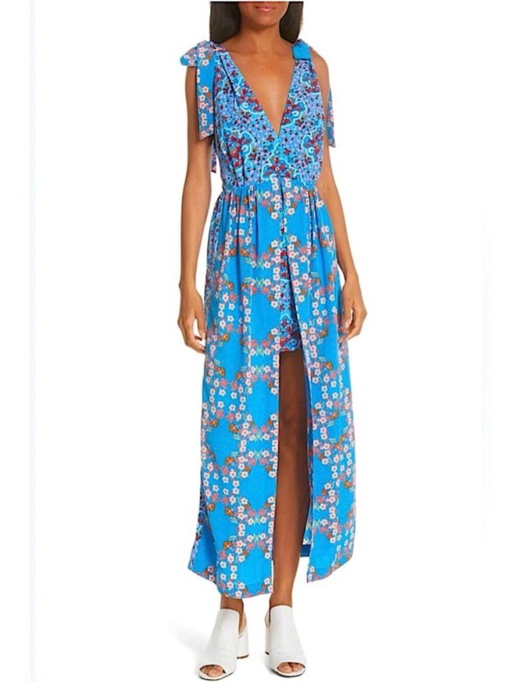 NWT Sandro Mason Blue Turquoise Floral High Low Maxi Dress 36 / US 4